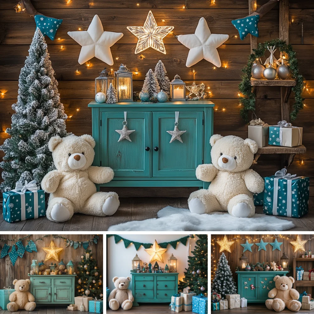 Vintage Wood Christmas Backdrop Fluffy Bear Star Garland Snow Tree Gift Holiday Baby Portrait Photography Cute Background
Vintage Wood Christmas Backdrop Fluffy Bear Star Garland Snow Tree Gift Holiday Baby Portrait Photography Cute Background