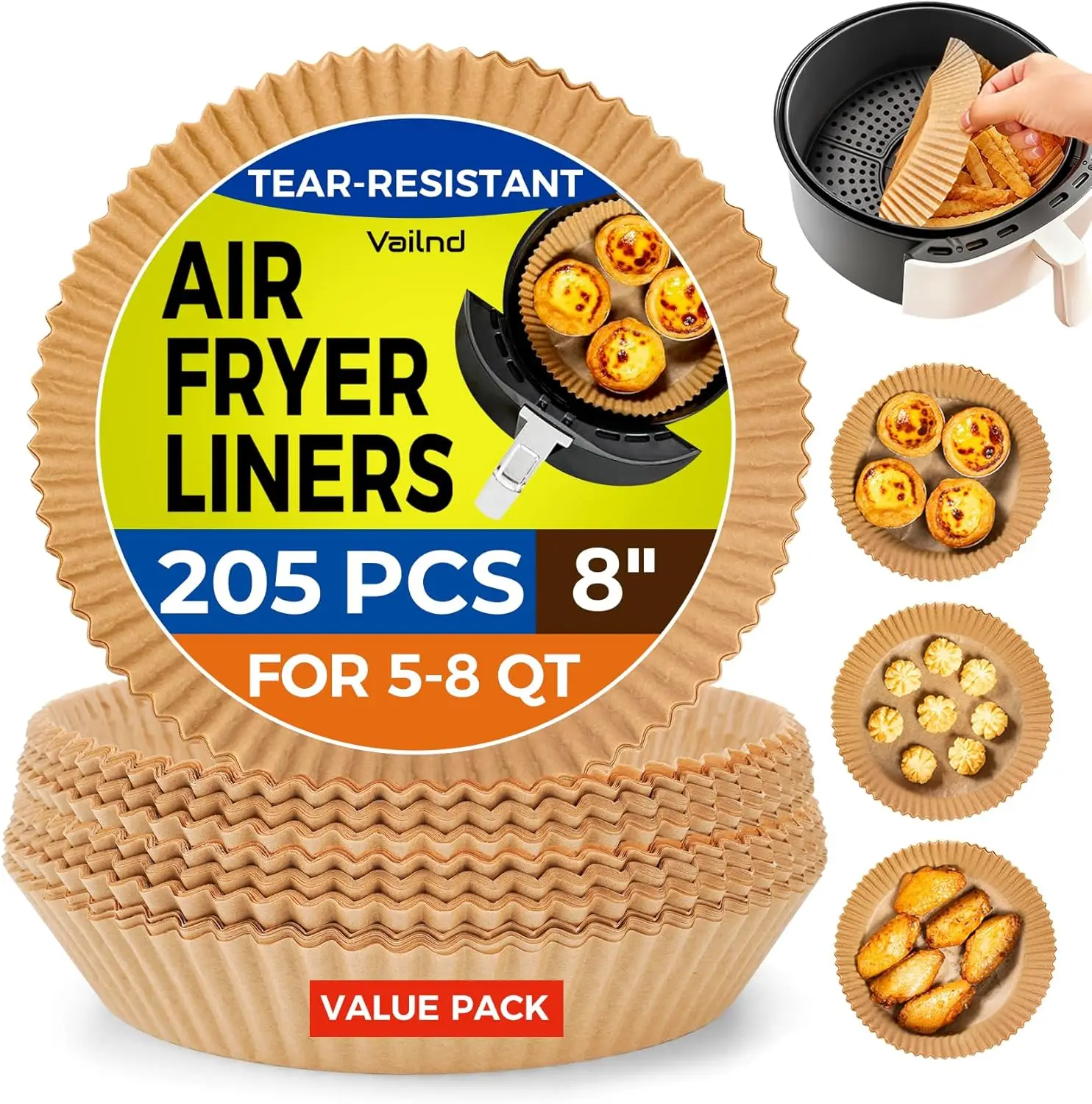 Disposable Air Fryer Liners 205 Pack, 8 Inch Round Parchment Paper for 5-8 QT Basket, Oil-Proof Non-Stick for Baking Oven
Disposable Air Fryer Liners 205 Pack, 8 Inch Round Parchment Paper for 5-8 QT Basket, Oil-Proof Non-Stick for Baking Oven