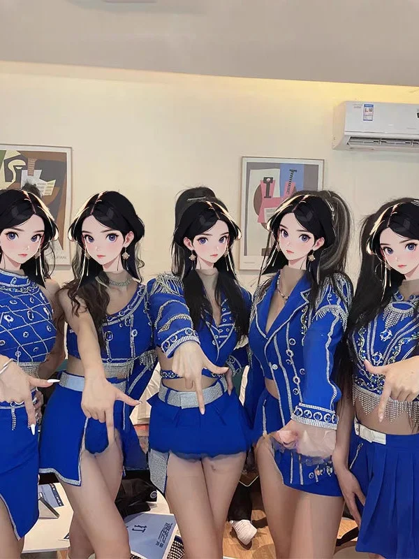 Blue Jazz Performance Suit for Women's Group Dance Team Stage Set Costume Kpop Show Offstage Wardrobe Roman Cloth Handmade
Blue Jazz Performance Suit for Women's Group Dance Team Stage Set Costume Kpop Show Offstage Wardrobe Roman Cloth Handmade