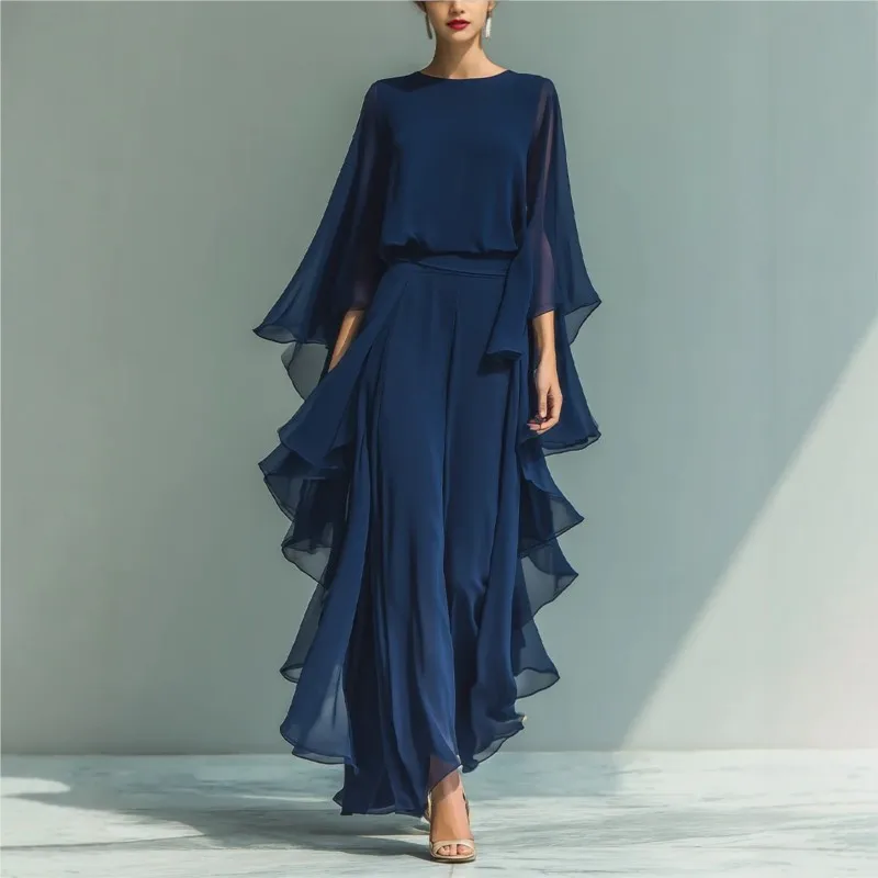 Summer Women O-Neck Dolman Sleeve Top And Wide Leg Pants Set Solid Color Two-Piece Outfit Ruffles Patchwork Fashion Matching Set
Summer Women O-Neck Dolman Sleeve Top And Wide Leg Pants Set Solid Color Two-Piece Outfit Ruffles Patchwork Fashion Matching Set