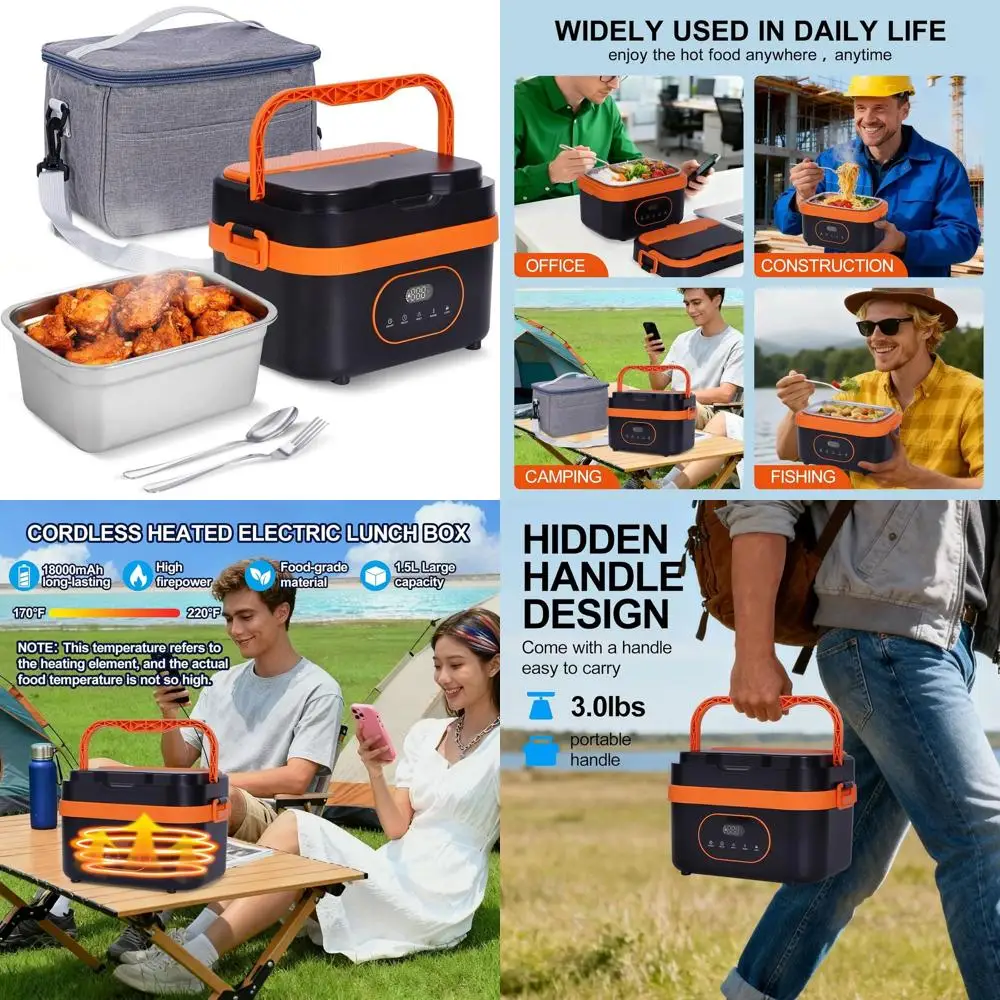 Portable 18000mAh Rechargeable Electric Lunch Box, 1.5L Capacity, Ideal for Outdoors, Work, Office, Camping, and Travel (Black &
Portable 18000mAh Rechargeable Electric Lunch Box, 1.5L Capacity, Ideal for Outdoors, Work, Office, Camping, and Travel (Black &