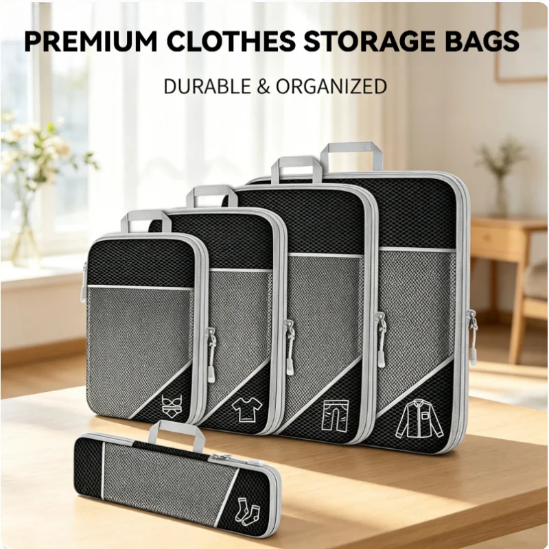 Mesh Visual Travel Compression Packing Cubes 5PCS Set with Shoe Bag Lightweight Luggage Organizer for Suitcase
Mesh Visual Travel Compression Packing Cubes 5PCS Set with Shoe Bag Lightweight Luggage Organizer for Suitcase