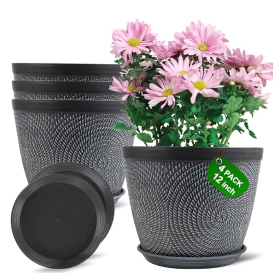 Большие пластиковые цветочные горшки 12 дюймов для растений (для улицы и дома), 4 штуки в упаковке, с дренажным отверстием и поддоном, современные декоративные для сада
Большие пластиковые цветочные горшки 12 дюймов для растений (для улицы и дома), 4 штуки в упаковке, с дренажным отверстием и поддоном, современные декоративные для сада