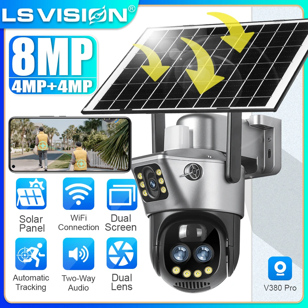 LS VISION 8MP 4K WiFi Solar Camera Outdoor Wireless IP Camara Dual-Len Security Protection PTZ CCTV Surveillance Camera V380 App
LS VISION 8MP 4K WiFi Solar Camera Outdoor Wireless IP Camara Dual-Len Security Protection PTZ CCTV Surveillance Camera V380 App