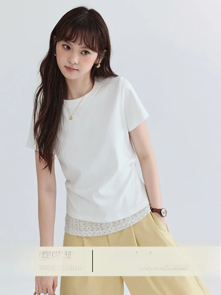 AMUU Original Splice Polka Dot Slim Fit T-Shirt Women Summer New Style Shoulder Length Short Sleeve round Neck Casual Top
AMUU Original Splice Polka Dot Slim Fit T-Shirt Women Summer New Style Shoulder Length Short Sleeve round Neck Casual Top