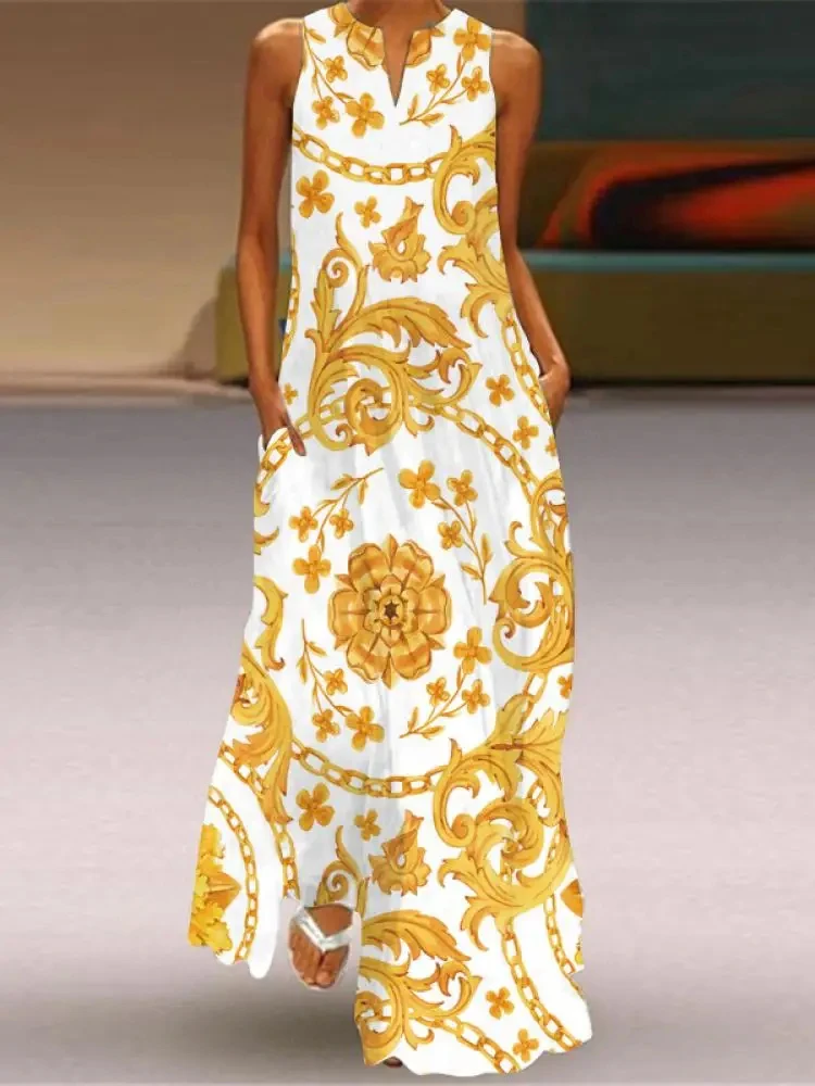 Women Vintage Elegant Flower Printed Evening Dresses 2024 New Summer Sleeveless Loose V-Neck Casual Going Out Long Dress
Women Vintage Elegant Flower Printed Evening Dresses 2024 New Summer Sleeveless Loose V-Neck Casual Going Out Long Dress