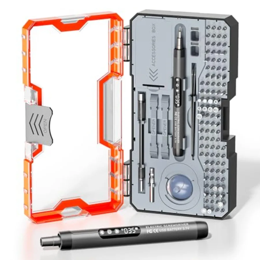 120-IN-1 Mini Electric Screwdriver Set is a comprehensive electric precision tool kit designed for electronics repair and assem
120-IN-1 Mini Electric Screwdriver Set is a comprehensive electric precision tool kit designed for electronics repair and assem
