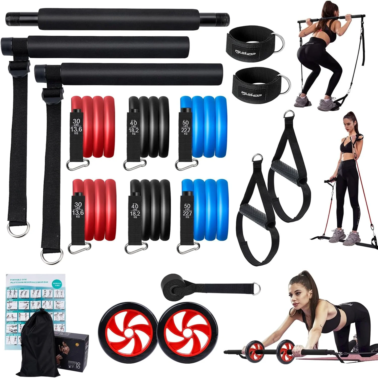 with 6 Resistance Bands,Yoga Exercise with AB Roller,Portable Gym for Women and Men ,Workout Equipment for Legs,Hip,Waist and
with 6 Resistance Bands,Yoga Exercise with AB Roller,Portable Gym for Women and Men ,Workout Equipment for Legs,Hip,Waist and