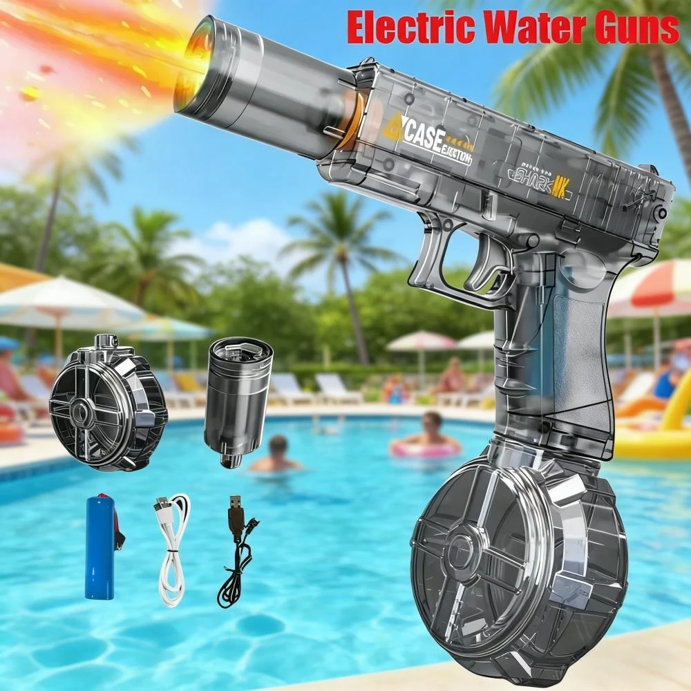 Automatic Electric Glock Water Gun with Muzzle Flash Light Large Capacity Water Blaster for Summer Beach Pool Games
Automatic Electric Glock Water Gun with Muzzle Flash Light Large Capacity Water Blaster for Summer Beach Pool Games