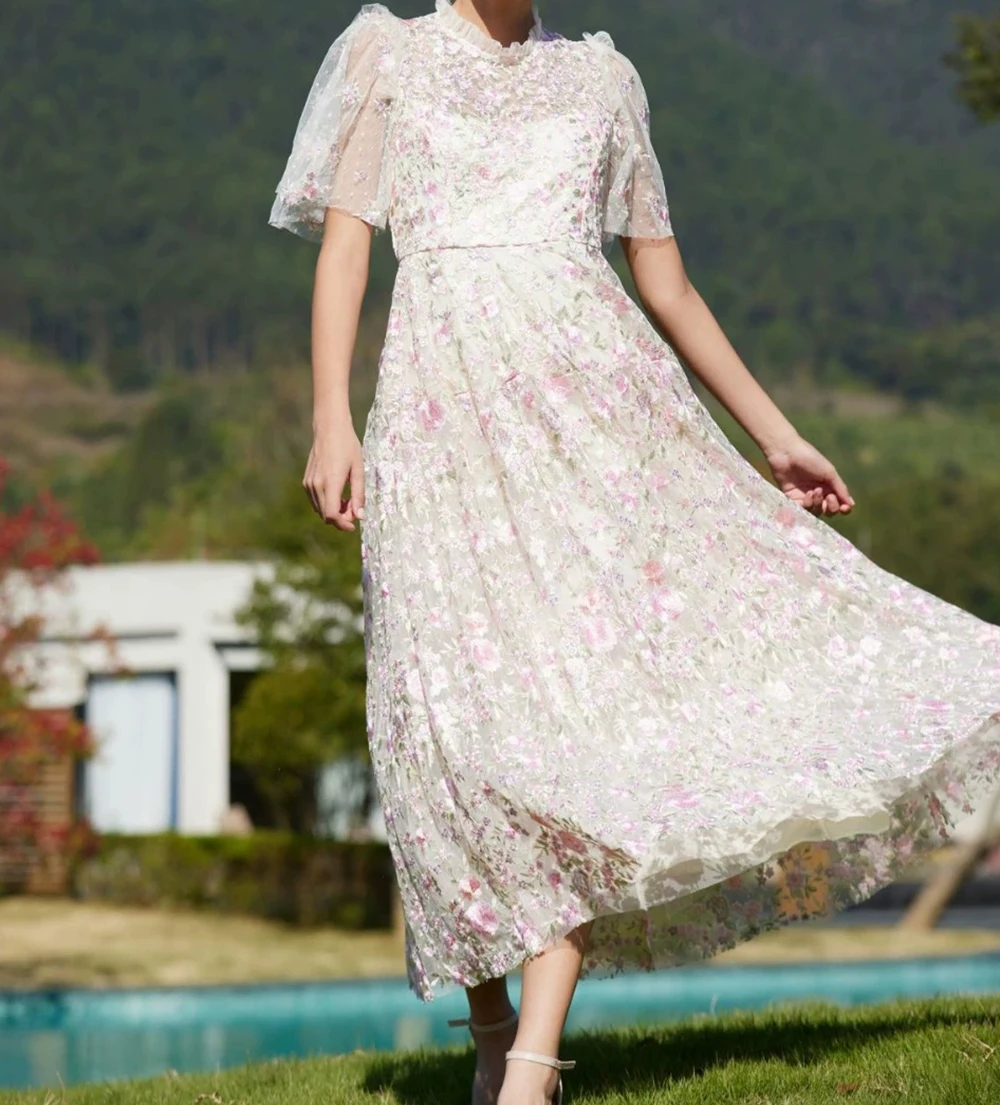 Chinese cheongsam dress, sweet temperament, slim fit, floral mesh skirt, bridesmaid dress, banquet dress-GZXX510
Chinese cheongsam dress, sweet temperament, slim fit, floral mesh skirt, bridesmaid dress, banquet dress-GZXX510