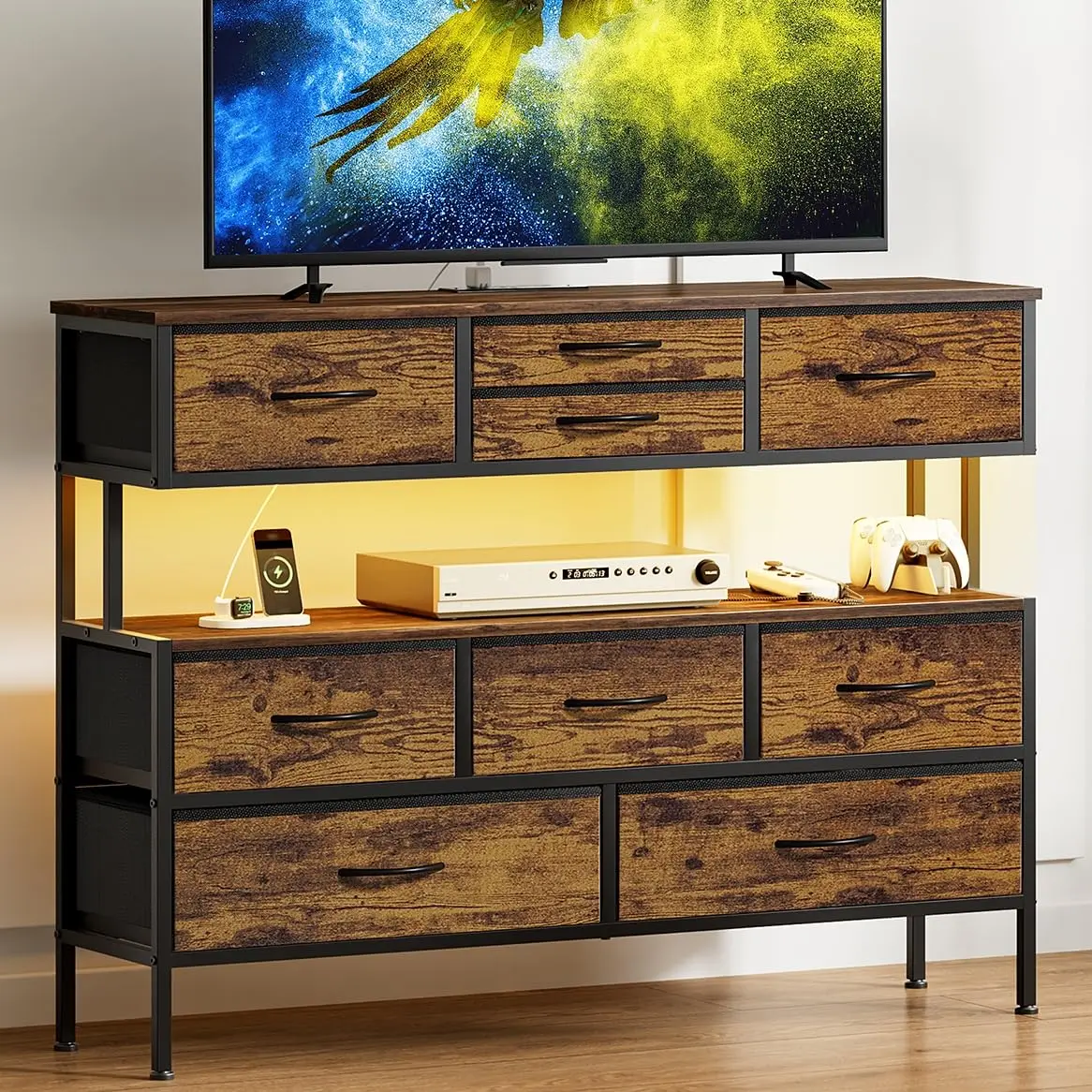 43.3" Rustic TV Stand LED Charging Station Drawers Shelves Living Room Customized
43.3" Rustic TV Stand LED Charging Station Drawers Shelves Living Room Customized