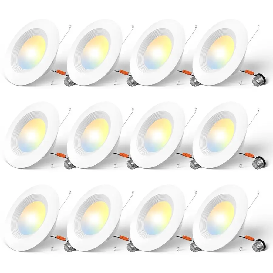 5 6 inch 5CCT LED Recessed Lighting 12 Pack, Dimmable, Damp Rated, 12.5W100W, Can Lights with Baffle Trim, Retrofit Installation
5 6 inch 5CCT LED Recessed Lighting 12 Pack, Dimmable, Damp Rated, 12.5W100W, Can Lights with Baffle Trim, Retrofit Installation