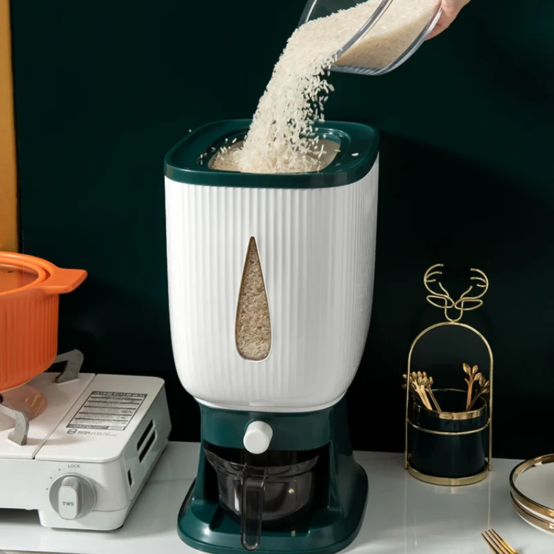 Japanese-style Graduated Plastic Sealed Rice Bucket Grain Dispenser Storage Box Dry Food Container Kitchen Moisture Proof Barrel