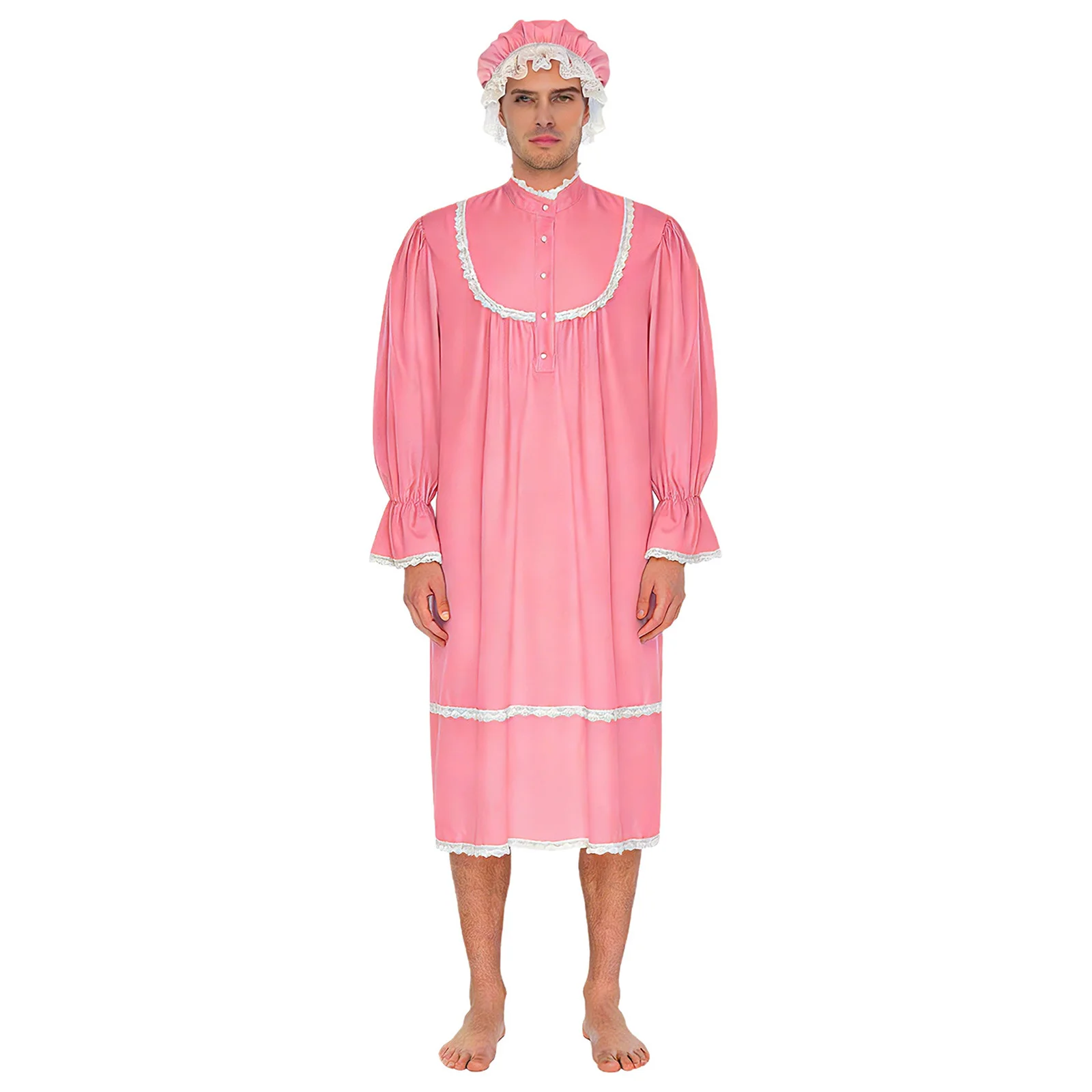 Men Vintage Victorian Style Nightgown with Hat Long Sleeve Ruffled Cuffs Lace Trim Night Dress Sleep Robe for Pajamas Party
Men Vintage Victorian Style Nightgown with Hat Long Sleeve Ruffled Cuffs Lace Trim Night Dress Sleep Robe for Pajamas Party