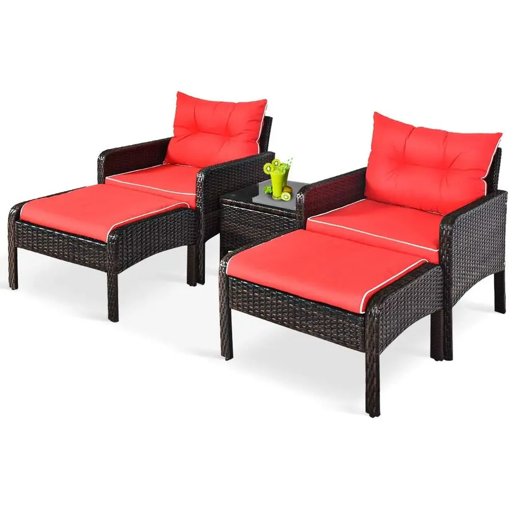 Red Outdoor Cushioned Patio Furniture Set with Ottomans and Glass Table, PE Rattan Wicker Lawn Balcony Backyard Conversation Set
Red Outdoor Cushioned Patio Furniture Set with Ottomans and Glass Table, PE Rattan Wicker Lawn Balcony Backyard Conversation Set