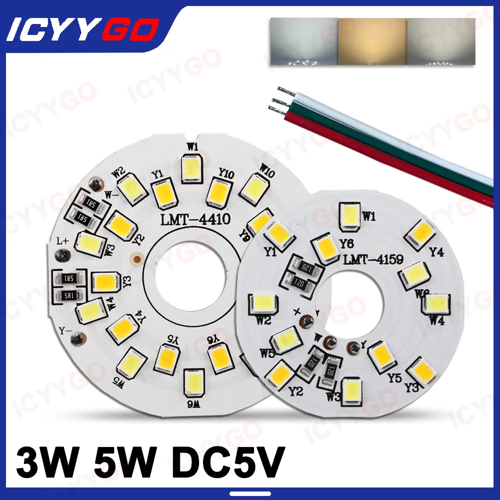 5V LED Two-Color Round Light Board 3W 5W Dimmable SMD2835 Lamp Bead Board Light Source Diameter 35MM 44MM 68MM With Power Cord
5V LED Two-Color Round Light Board 3W 5W Dimmable SMD2835 Lamp Bead Board Light Source Diameter 35MM 44MM 68MM With Power Cord