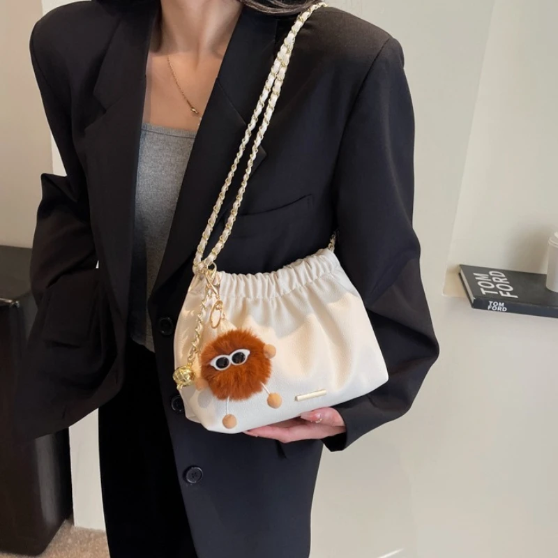 Ruched Woman Crossbody Bags with Cute Fluffy Monster Bag Charm Two Tone Metal Chain Strap Faux Leather Casual Shoulder Purse
Ruched Woman Crossbody Bags with Cute Fluffy Monster Bag Charm Two Tone Metal Chain Strap Faux Leather Casual Shoulder Purse