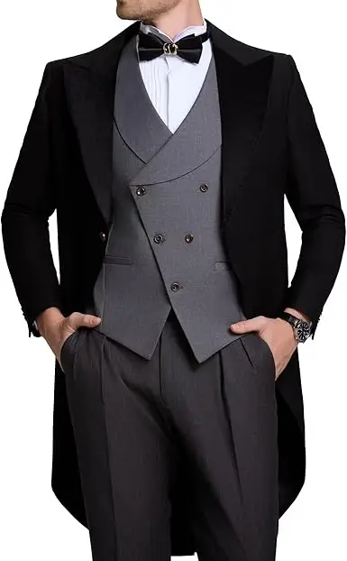 Custom Luxury Slim Fit Man Suit Elegant Tuxedo 3-Piece Blazer Vest Pants Set for Wedding Evening Party Long Tail Coat
Custom Luxury Slim Fit Man Suit Elegant Tuxedo 3-Piece Blazer Vest Pants Set for Wedding Evening Party Long Tail Coat