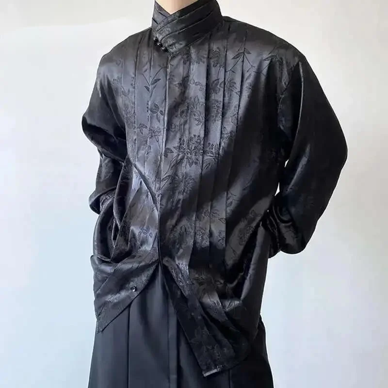 Chinese Pleated Stand Collar Jacquard Satin Trend Men's Shirt Long Sleeved Fashionable 2026 Spring Male Tops Solid CW2LO
Chinese Pleated Stand Collar Jacquard Satin Trend Men's Shirt Long Sleeved Fashionable 2026 Spring Male Tops Solid CW2LO