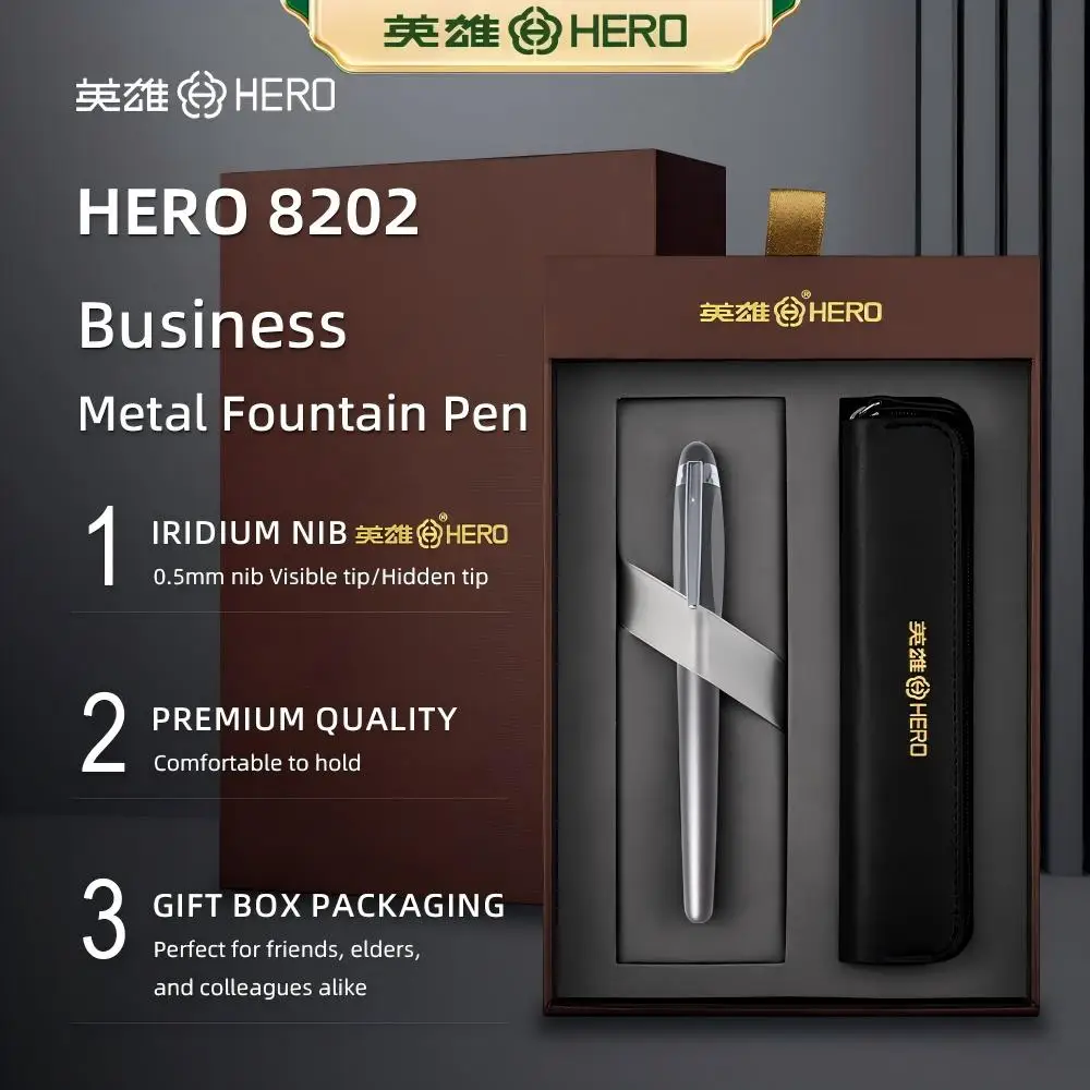 Hero 8202 Classic Fountain Pen Business Gift Box Set with Pen Case, Luxury Brown Packaging, Executive Office Pen for Men Boss Co
Hero 8202 Classic Fountain Pen Business Gift Box Set with Pen Case, Luxury Brown Packaging, Executive Office Pen for Men Boss Co