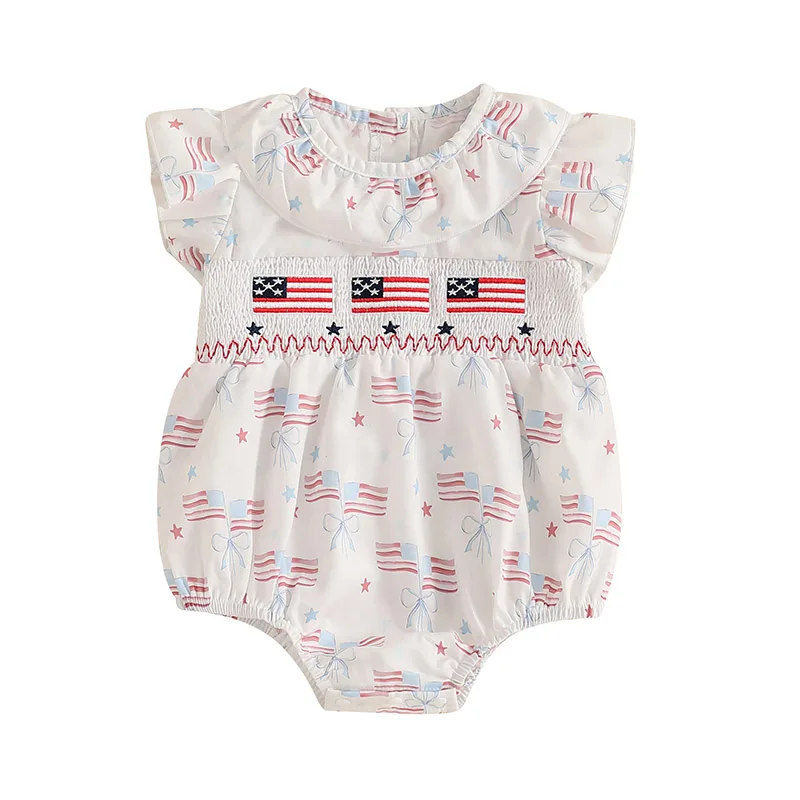 Baby Girls Independence Day Romper Flying Sleeve Ruffled Round Neck Flag Embroidery Jumpsuit
Baby Girls Independence Day Romper Flying Sleeve Ruffled Round Neck Flag Embroidery Jumpsuit