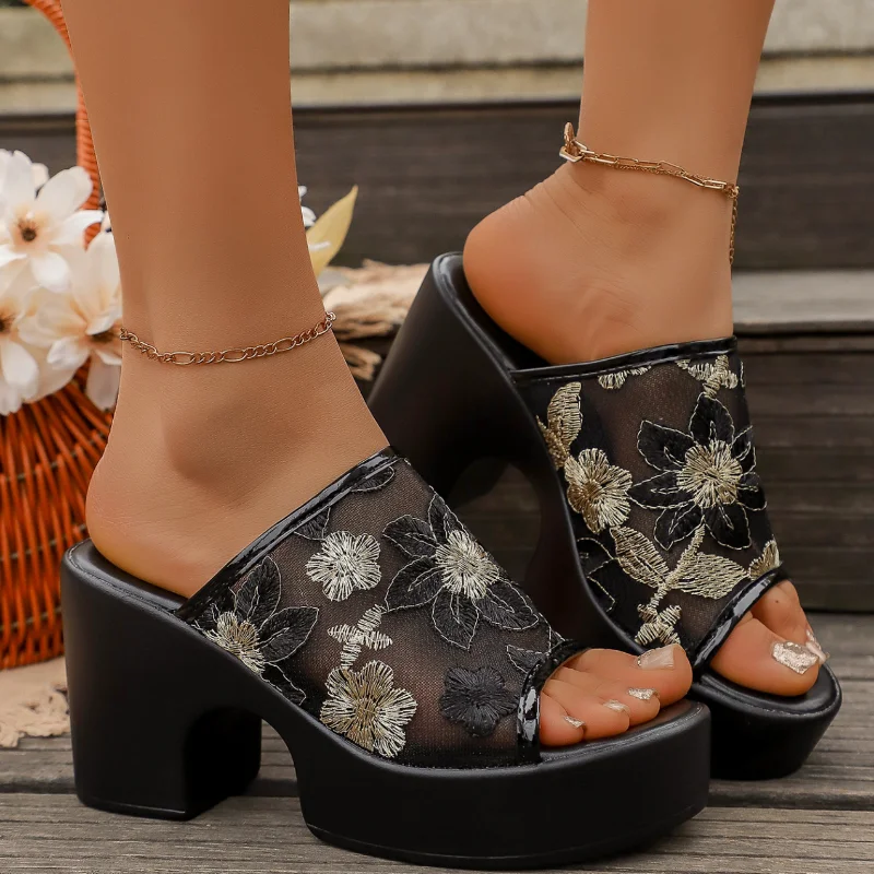 Elegant Embroidery Floral Thick Heeled Sandals Women Summer Sexy Black Lace High Heel Sandals Woman Chunky Platform Party Shoes
Elegant Embroidery Floral Thick Heeled Sandals Women Summer Sexy Black Lace High Heel Sandals Woman Chunky Platform Party Shoes