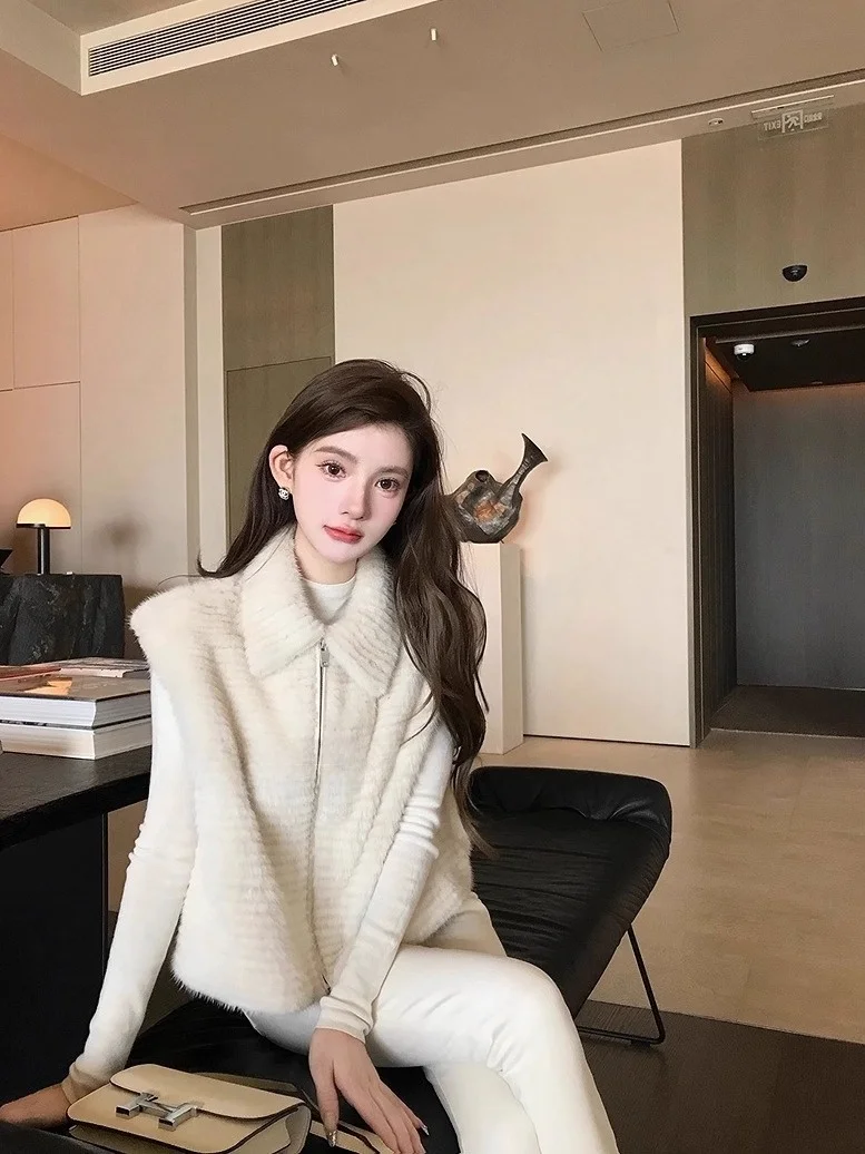 White Faux Mink Vest Outerwear Women's Svel Collared Faionable Autumn Winter Thiened ort Zipper Korean Sle
White Faux Mink Vest Outerwear Women's Svel Collared Faionable Autumn Winter Thiened ort Zipper Korean Sle