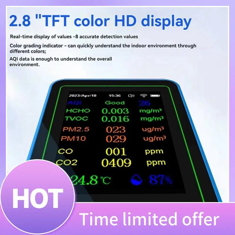 B68A Tuya Wi-Fi 12 в 1, монитор качества воздуха, многофункциональный PM2,5 AQI PM1O HCHO TVOC CO2, экран, детектор воздуха
B68A Tuya Wi-Fi 12 в 1, монитор качества воздуха, многофункциональный PM2,5 AQI PM1O HCHO TVOC CO2, экран, детектор воздуха