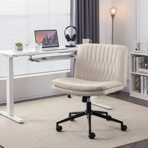 Chaise de bureau croisée sans accoudoirs avec roulettes, chaise de bureau réglable à siège large en simili cuir pour le bureau à domicile