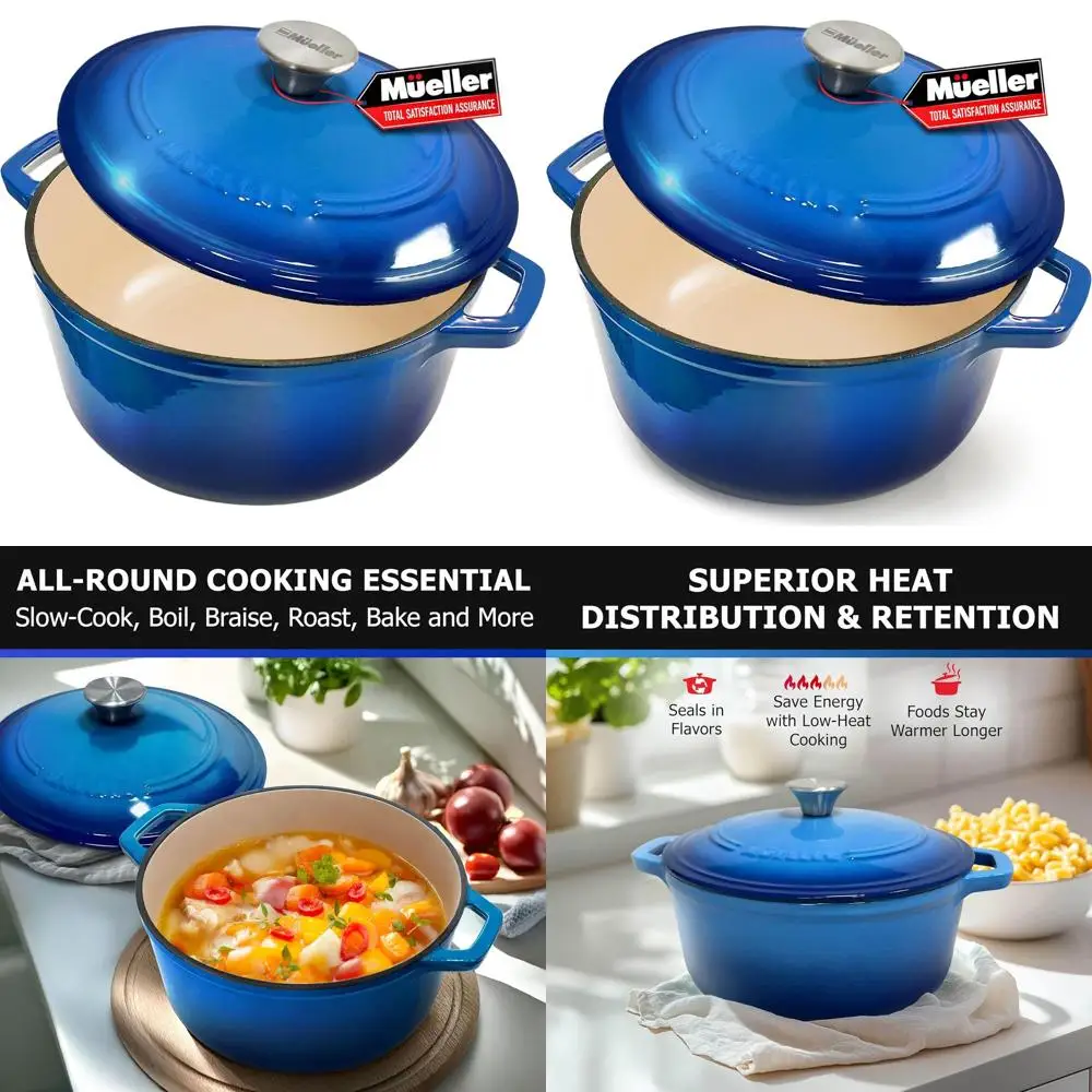 Aqua Blue Mueller 6-Quart Enamel Cast Iron Dutch Oven, Sturdy Casserole & Braiser Pan with Lid and Knob, Compatible with All Coo
Aqua Blue Mueller 6-Quart Enamel Cast Iron Dutch Oven, Sturdy Casserole & Braiser Pan with Lid and Knob, Compatible with All Coo