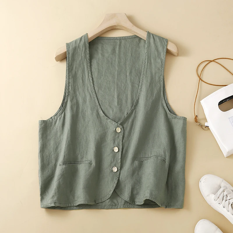 Summer Women's Cotton Linen Vest Vintage Green Coffee Beige Sleeveless Jacket Coat Korean Style Casual Loose Cover Ups Cardigan
Summer Women's Cotton Linen Vest Vintage Green Coffee Beige Sleeveless Jacket Coat Korean Style Casual Loose Cover Ups Cardigan