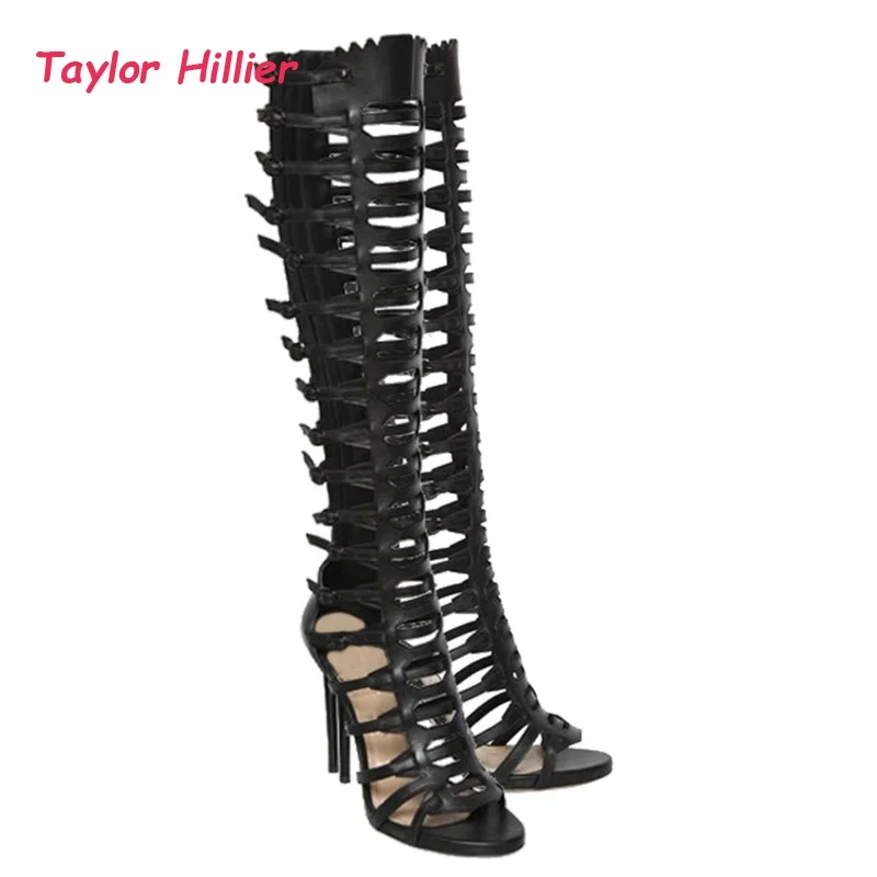 Black Gladiator Knee High Heeled Sandals Open Toe Women's Roman Cutout Stiletto Boots with Multi-Strap Design Hot Sale
Black Gladiator Knee High Heeled Sandals Open Toe Women's Roman Cutout Stiletto Boots with Multi-Strap Design Hot Sale