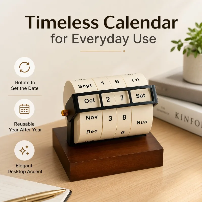 Large Wheel Perpetual Calendar Manual Rotating Desk Date Display, Wooden Base Office Desktop Decor Gift for Home Study Desk
Large Wheel Perpetual Calendar Manual Rotating Desk Date Display, Wooden Base Office Desktop Decor Gift for Home Study Desk