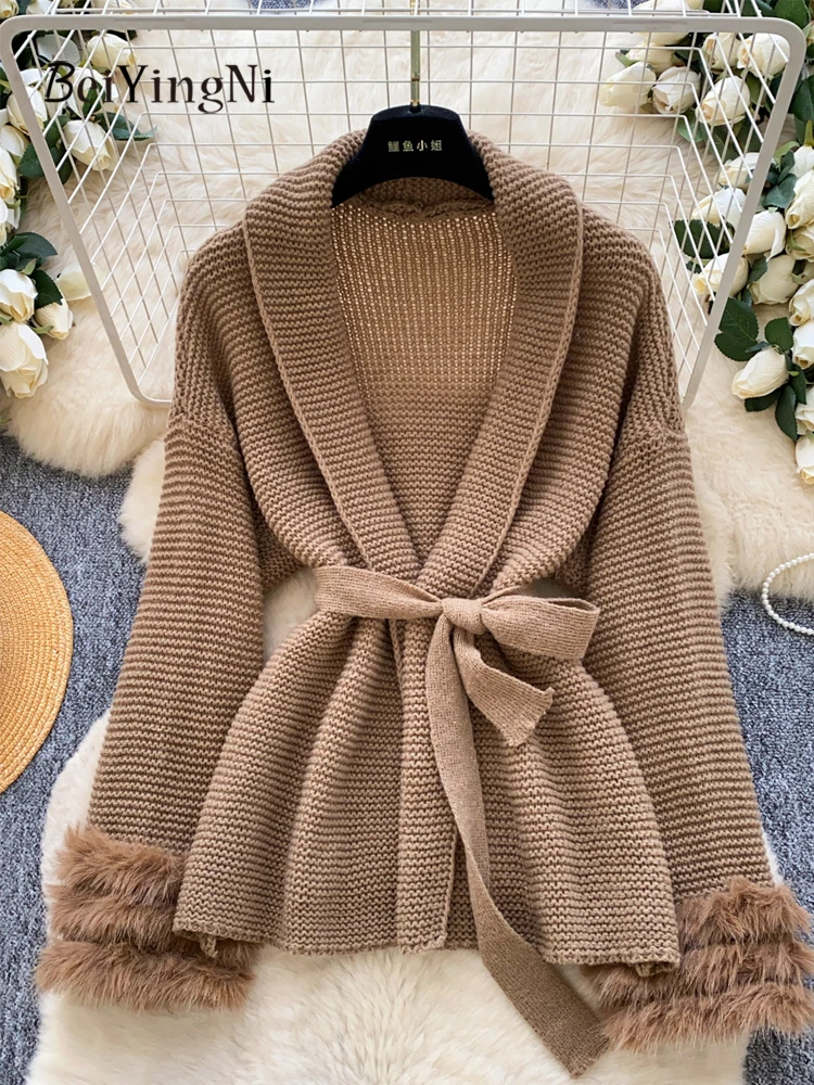 Beiyingni Winter Elegant Women Cardigans Sashes Furry Open Stitch Sweater Gentle Casual Plain Korean Tops Knitting Coats Female
Beiyingni Winter Elegant Women Cardigans Sashes Furry Open Stitch Sweater Gentle Casual Plain Korean Tops Knitting Coats Female