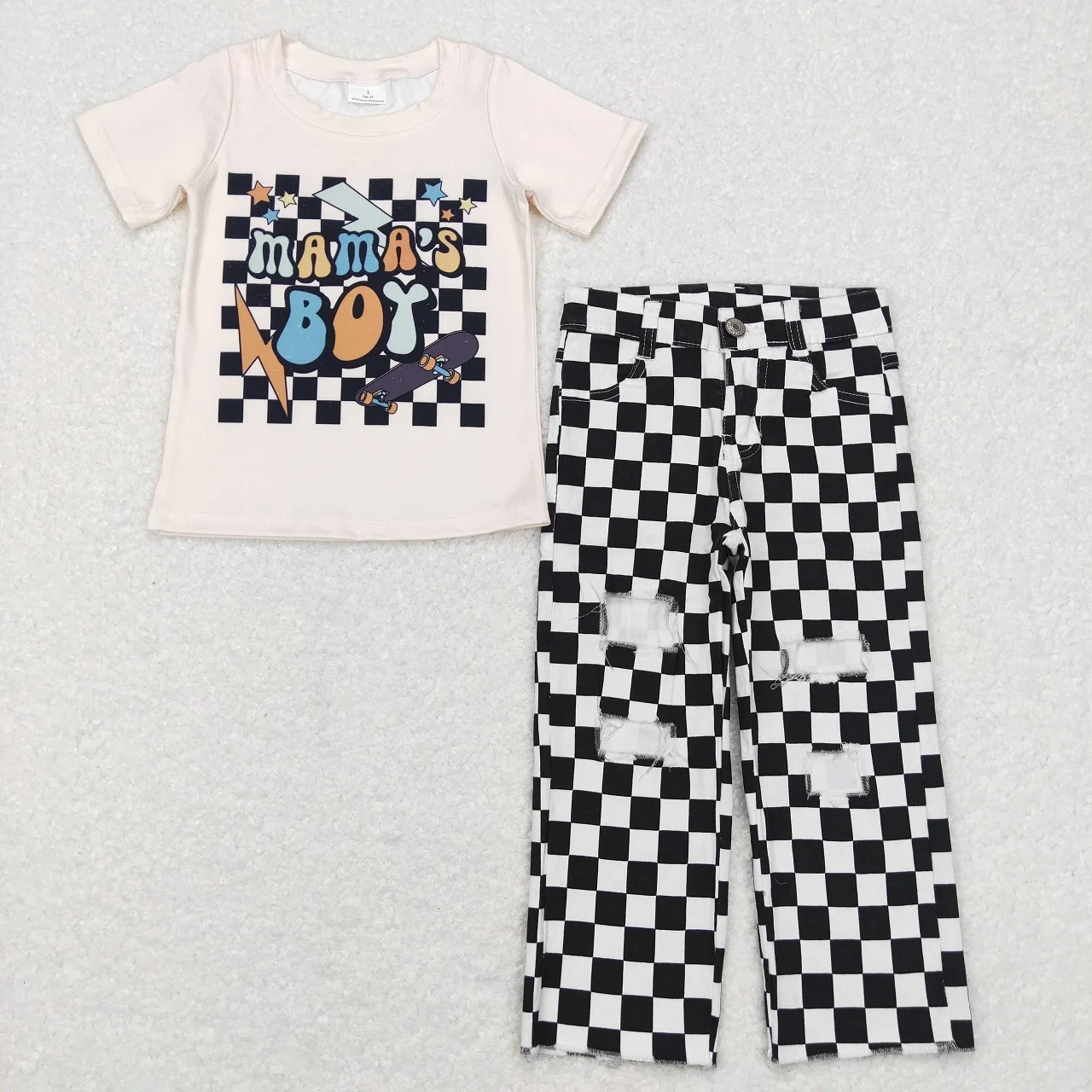 Wholesale Infant Mama's Boy Set Children Toddler Short Sleeves Shirt Checkered Denim Pants Kids Infant Outfit
Wholesale Infant Mama's Boy Set Children Toddler Short Sleeves Shirt Checkered Denim Pants Kids Infant Outfit