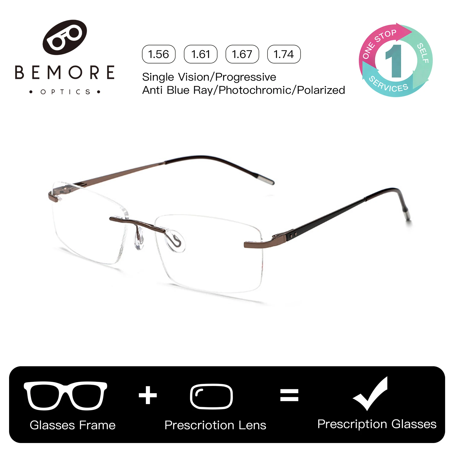 BEMORE Rimless Prescription Eyeglass Photochromic For Unisex Men Women Alloy Anti Blue Light Optical Glasses
BEMORE Rimless Prescription Eyeglass Photochromic For Unisex Men Women Alloy Anti Blue Light Optical Glasses