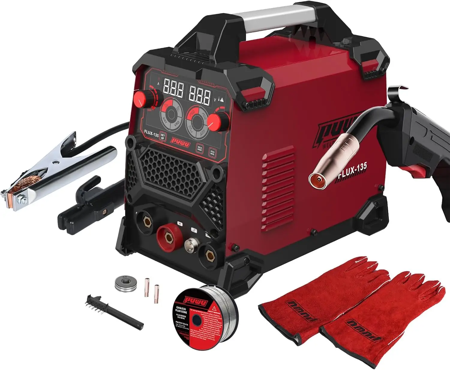 135Amp 110V MIG Welder, Flux Core MIG/Lift TIG/Stick 3-in-1 Multiprocess IGBT Inverter Large LED Digital Display Welding Machine
135Amp 110V MIG Welder, Flux Core MIG/Lift TIG/Stick 3-in-1 Multiprocess IGBT Inverter Large LED Digital Display Welding Machine