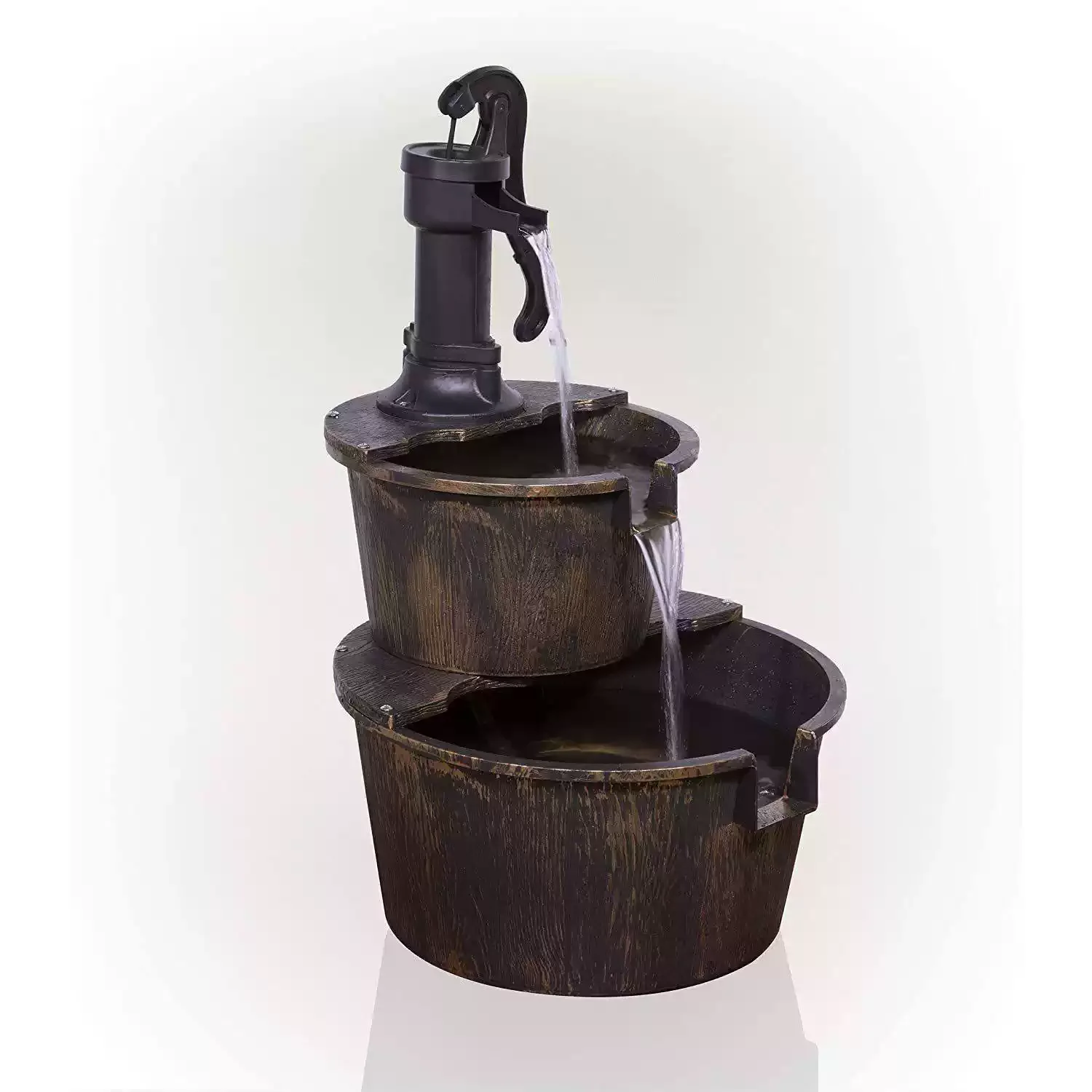 Garden outdoor landscape decoration fountain double-layer plastic imitation wooden barrel
Garden outdoor landscape decoration fountain double-layer plastic imitation wooden barrel