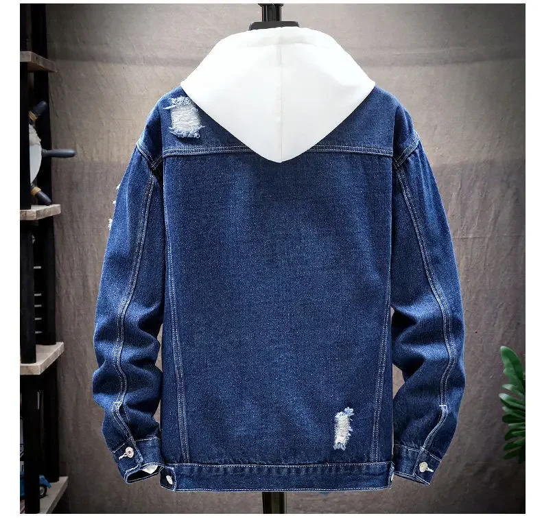 Men Denim Jacket 2025 Ripped Hole Single Breasted Coats Spliced Outerwear Jackets Pockets Casual Loose Washed Distressed 18 S5cdcba524cbc44b39be46d37337f8cd6V