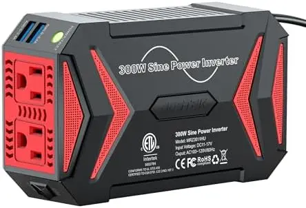 BESTEK 300W Pure Sine Wave Inverter - 12V to 110V AC Car Power Adapter with Dual USB for CPAP, Laptop, Phone
BESTEK 300W Pure Sine Wave Inverter - 12V to 110V AC Car Power Adapter with Dual USB for CPAP, Laptop, Phone