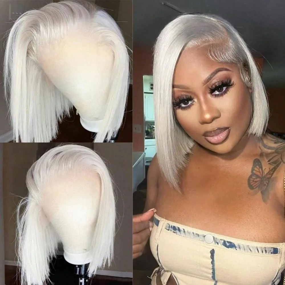 60# Platinum Blonde Wig Human Hair For Women 13x4 HD Transparent Lace Front Wig Human Hair 250 Density White Bob Lace Front Wig With Baby Hair Pre Plucked Frontal And Bleached Knots Ash Blonde Glueless Wigs
60# Platinum Blonde Wig Human Hair For Women 13x4 HD Transparent Lace Front Wig Human Hair 250 Density White Bob Lace Front Wig With Baby Hair Pre Plucked Frontal And Bleached Knots Ash Blonde Glueless Wigs