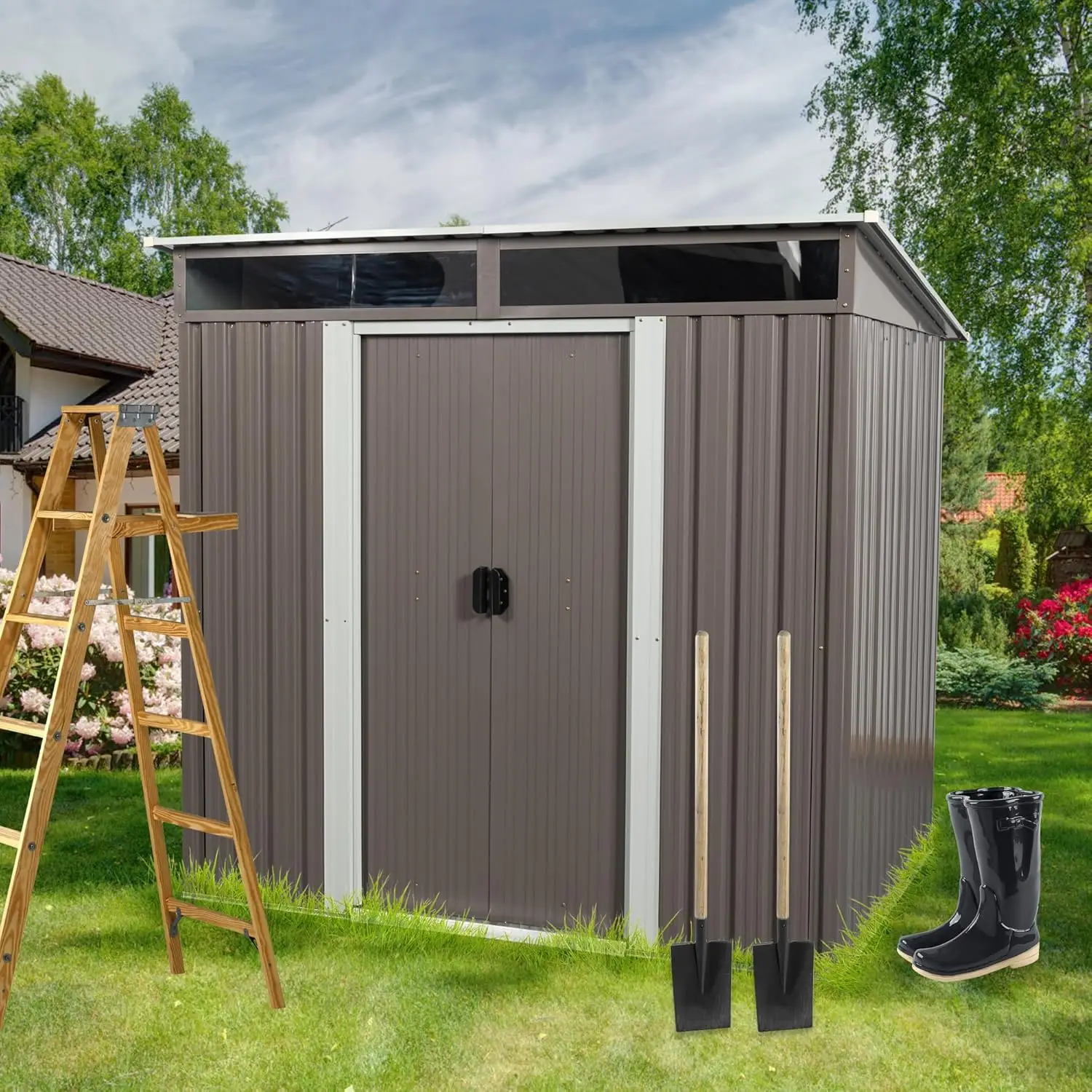 6x5 ft Galvanized Steel Outdoor Storage Shed Foundation Frame Lockable Sliding Door Vent Waterproof Backyard Patio Customized
6x5 ft Galvanized Steel Outdoor Storage Shed Foundation Frame Lockable Sliding Door Vent Waterproof Backyard Patio Customized