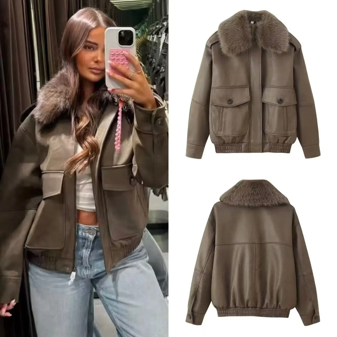 Detachable faux fur collar autumn/winter warm coat Women's long-sleeved loose-fit outerwear with pockets Ladies' streetwear styl
Detachable faux fur collar autumn/winter warm coat Women's long-sleeved loose-fit outerwear with pockets Ladies' streetwear styl
