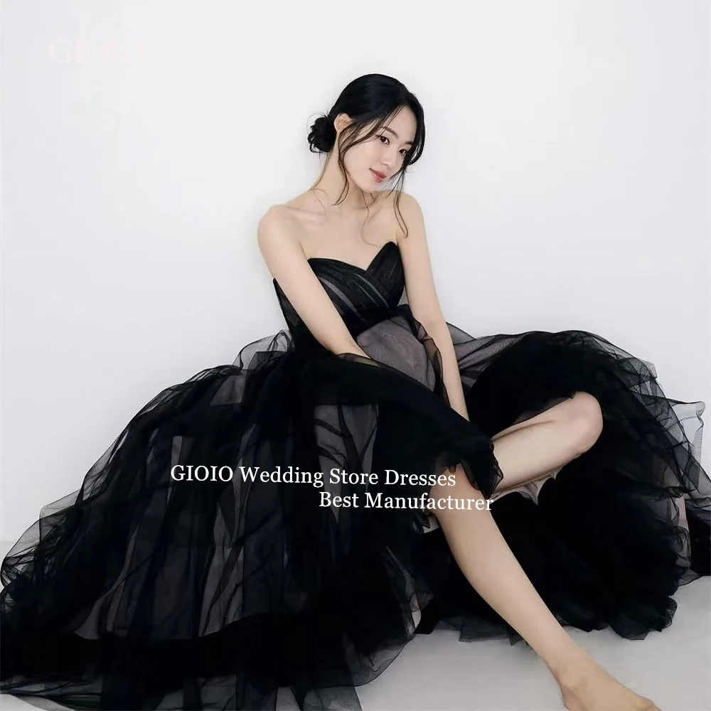 GIOIO Unique Bold Black Strapless Boned Puffy Tulle Wedding Dress Satin Sheer Bridal Evening Dress Korean Photo Shoot Customized 
GIOIO Unique Bold Black Strapless Boned Puffy Tulle Wedding Dress Satin Sheer Bridal Evening Dress Korean Photo Shoot Customized