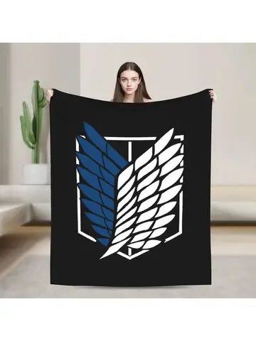 Attack On Titan Logo Blanket Flannel Spring Autumn   Multifunction Super Soft Throw Blankets for Home Outdoor Bedspread