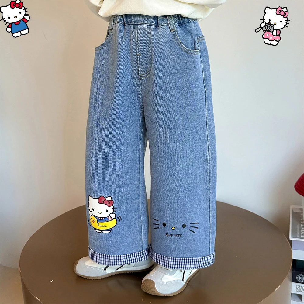 Kawaii Hellokitty Cartoon Kids Girl Jeans Autumn New Anime Sanrio Fashion Nice Straight Leg Pants for Children with Wide Legs
Kawaii Hellokitty Cartoon Kids Girl Jeans Autumn New Anime Sanrio Fashion Nice Straight Leg Pants for Children with Wide Legs