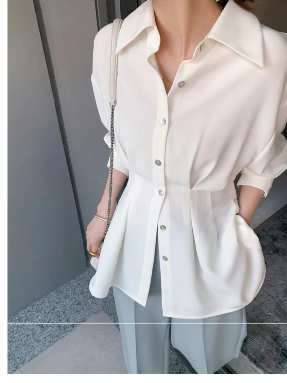 Fashionable Women's Shirt Waist-Cinching Design Korean Style Elegant Classy Top Button Detail Polyester Fiber Long Sleeve
Fashionable Women's Shirt Waist-Cinching Design Korean Style Elegant Classy Top Button Detail Polyester Fiber Long Sleeve