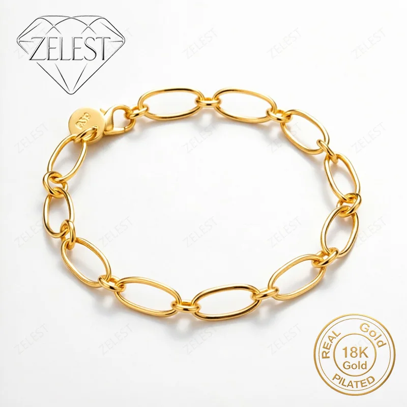 925 Sterling Silver 18K Gold Plated 8-inch Delicate Oval Bracelet for Women, Fashionable Wedding Party Gift Jewelry
925 Sterling Silver 18K Gold Plated 8-inch Delicate Oval Bracelet for Women, Fashionable Wedding Party Gift Jewelry