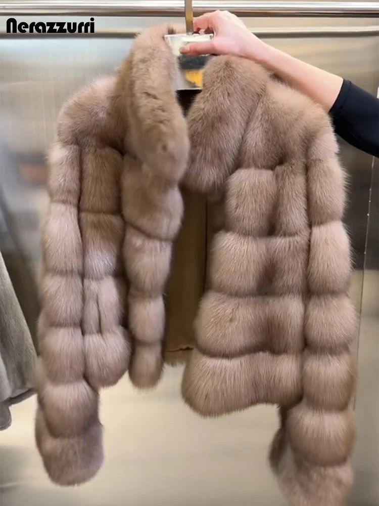 Nerazzurri Autumn Winter Short Hairy Soft Thick Warm Faux Sable Fur Coat Women Stand Collar High Quality Striped Fluffy Jacket
Nerazzurri Autumn Winter Short Hairy Soft Thick Warm Faux Sable Fur Coat Women Stand Collar High Quality Striped Fluffy Jacket