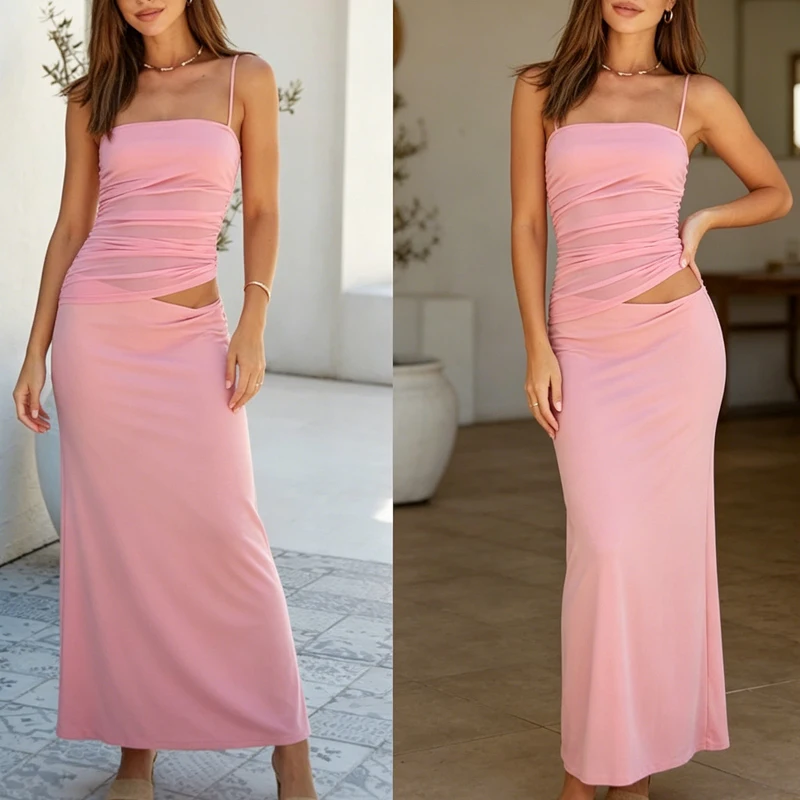 Elegant Solid Color Two Piece Set Ruched Cami Top and Long Skirt Hollow Out Waist Bodycon Dress Set Sexy Summer Vacation Outfit
Elegant Solid Color Two Piece Set Ruched Cami Top and Long Skirt Hollow Out Waist Bodycon Dress Set Sexy Summer Vacation Outfit